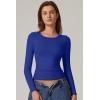 QINSEN Womens Crewneck Long Sleeve Shirt Double Lined Basic Tees Side Ruched Going Out Crop Tops(Sapphire Blue)