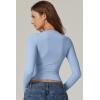 QINSEN Womens Crewneck Long Sleeve Shirt Double Lined Basic Tees Side Ruched Going Out Crop Tops(Sky Blue)