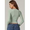QINSEN Womens Crewneck Long Sleeve Shirt Double Lined Basic Tees Side Ruched Going Out Crop Tops(Smoke Green)