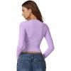QINSEN Womens Crewneck Long Sleeve Shirt Double Lined Basic Tees Side Ruched Going Out Crop Tops(Violet)