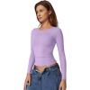 QINSEN Womens Crewneck Long Sleeve Shirt Double Lined Basic Tees Side Ruched Going Out Crop Tops(Violet)