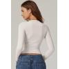 QINSEN Womens Crewneck Long Sleeve Shirt Double Lined Basic Tees Side Ruched Going Out Crop Tops(White)