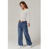 QINSEN Womens Crewneck Long Sleeve Shirt Double Lined Basic Tees Side Ruched Going Out Crop Tops(White)