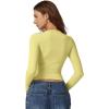 QINSEN Womens Crewneck Long Sleeve Shirt Double Lined Basic Tees Side Ruched Going Out Crop Tops(Yellow)