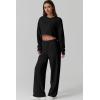 QINSEN Womens Crewneck Open Back Long Sleeve Crop Sweatsuit Elastic Waist Long Pants 2PCS Outfit Sets Loungewear(Black)