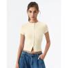 QINSEN Women’s Crewneck Short Sleeve T Shirts Ribbed Button Going Out Trendy Tops(Beige)