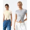 QINSEN Women’s Crewneck Short Sleeve T Shirts Ribbed Button Going Out Trendy Tops(Beige)