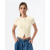 QINSEN Women’s Crewneck Short Sleeve T Shirts Ribbed Button Going Out Trendy Tops(Beige)