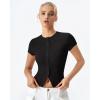 QINSEN Women’s Crewneck Short Sleeve T Shirts Ribbed Button Going Out Trendy Tops(Black)
