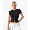 QINSEN Women’s Crewneck Short Sleeve T Shirts Ribbed Button Going Out Trendy Tops(Black)