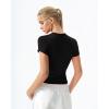 QINSEN Women’s Crewneck Short Sleeve T Shirts Ribbed Button Going Out Trendy Tops(Black)