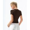 QINSEN Women’s Crewneck Short Sleeve T Shirts Ribbed Button Going Out Trendy Tops(Brown)