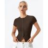QINSEN Women’s Crewneck Short Sleeve T Shirts Ribbed Button Going Out Trendy Tops(Brown)