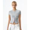 QINSEN Women’s Crewneck Short Sleeve T Shirts Ribbed Button Going Out Trendy Tops(Grey)