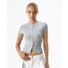 QINSEN Women’s Crewneck Short Sleeve T Shirts Ribbed Button Going Out Trendy Tops(Grey)