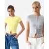 QINSEN Women’s Crewneck Short Sleeve T Shirts Ribbed Button Going Out Trendy Tops(Light Yellow)