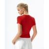 QINSEN Women’s Crewneck Short Sleeve T Shirts Ribbed Button Going Out Trendy Tops(Red)