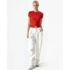 QINSEN Women’s Crewneck Short Sleeve T Shirts Ribbed Button Going Out Trendy Tops(Red)