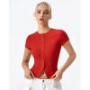 QINSEN Women’s Crewneck Short Sleeve T Shirts Ribbed Button Going Out Trendy Tops(Red)