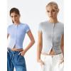 QINSEN Women’s Crewneck Short Sleeve T Shirts Ribbed Button Going Out Trendy Tops(Sky Blue)