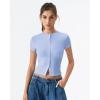 QINSEN Women’s Crewneck Short Sleeve T Shirts Ribbed Button Going Out Trendy Tops(Sky Blue)