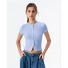 QINSEN Women’s Crewneck Short Sleeve T Shirts Ribbed Button Going Out Trendy Tops(Sky Blue)