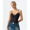 QINSEN Womens Double Lined Tank Tops V Neck Seamed Cup Adjustable Spaghetti Straps Bodycon Camisole Shirts(Black)