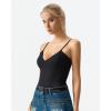 QINSEN Womens Double Lined Tank Tops V Neck Seamed Cup Adjustable Spaghetti Straps Bodycon Camisole Shirts(Black)