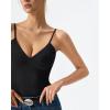QINSEN Womens Double Lined Tank Tops V Neck Seamed Cup Adjustable Spaghetti Straps Bodycon Camisole Shirts(Black)