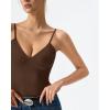 QINSEN Womens Double Lined Tank Tops V Neck Seamed Cup Adjustable Spaghetti Straps Bodycon Camisole Shirts(Brown)