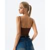 QINSEN Womens Double Lined Tank Tops V Neck Seamed Cup Adjustable Spaghetti Straps Bodycon Camisole Shirts(Brown)