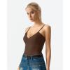 QINSEN Womens Double Lined Tank Tops V Neck Seamed Cup Adjustable Spaghetti Straps Bodycon Camisole Shirts(Brown)