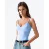 QINSEN Womens Double Lined Tank Tops V Neck Seamed Cup Adjustable Spaghetti Straps Bodycon Camisole Shirts(Light Blue)