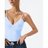 QINSEN Womens Double Lined Tank Tops V Neck Seamed Cup Adjustable Spaghetti Straps Bodycon Camisole Shirts(Light Blue)