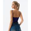 QINSEN Womens Double Lined Tank Tops V Neck Seamed Cup Adjustable Spaghetti Straps Bodycon Camisole Shirts(Navy Blue)