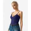 QINSEN Womens Double Lined Tank Tops V Neck Seamed Cup Adjustable Spaghetti Straps Bodycon Camisole Shirts(Navy Blue)