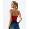 QINSEN Womens Double Lined Tank Tops V Neck Seamed Cup Adjustable Spaghetti Straps Bodycon Camisole Shirts(Red)