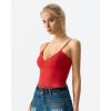QINSEN Womens Double Lined Tank Tops V Neck Seamed Cup Adjustable Spaghetti Straps Bodycon Camisole Shirts(Red)