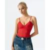 QINSEN Womens Double Lined Tank Tops V Neck Seamed Cup Adjustable Spaghetti Straps Bodycon Camisole Shirts(Red)