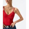 QINSEN Womens Double Lined Tank Tops V Neck Seamed Cup Adjustable Spaghetti Straps Bodycon Camisole Shirts(Red)
