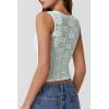 QINSEN Women’s Lace Trim Square Neck Sleeveless Double-Layer Tank Top(Airy Blue)