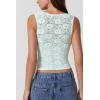 QINSEN Women’s Lace Trim Square Neck Sleeveless Double-Layer Tank Top(Airy Blue)