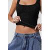 QINSEN Women’s Lace Trim Square Neck Sleeveless Double-Layer Tank Top(Black)