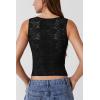 QINSEN Women’s Lace Trim Square Neck Sleeveless Double-Layer Tank Top(Black)