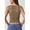 QINSEN Women’s Lace Trim Square Neck Sleeveless Double-Layer Tank Top(Brown)