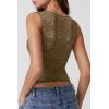 QINSEN Women’s Lace Trim Square Neck Sleeveless Double-Layer Tank Top(Brown)