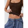QINSEN Women’s Lace Trim Square Neck Sleeveless Double-Layer Tank Top(Chestnut)
