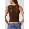 QINSEN Women’s Lace Trim Square Neck Sleeveless Double-Layer Tank Top(Chestnut)