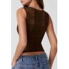 QINSEN Women’s Lace Trim Square Neck Sleeveless Double-Layer Tank Top(Chestnut)