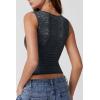 QINSEN Women’s Lace Trim Square Neck Sleeveless Double-Layer Tank Top(Dark Grey)